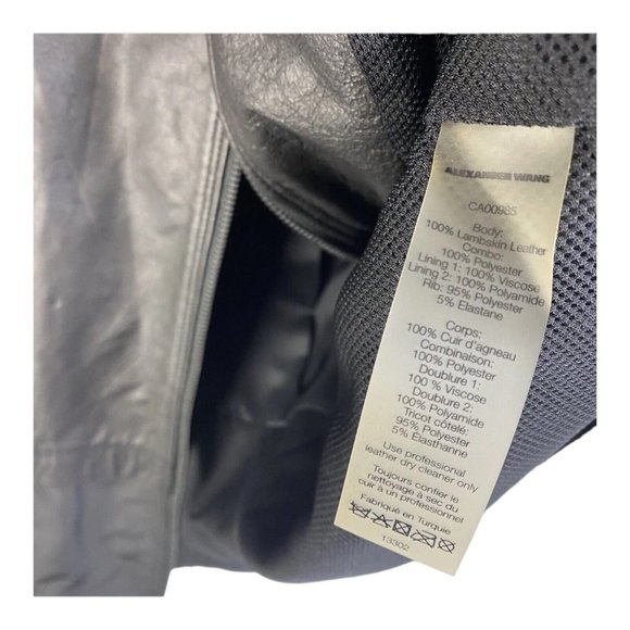 NWT T Alexander Wang Black Lambskin Leather Polyester‎ Full Zip Bomber Jacket S - Picture 6 of 7